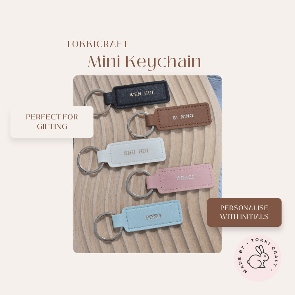 TokkiCraft personalised mini leather keychain in blue